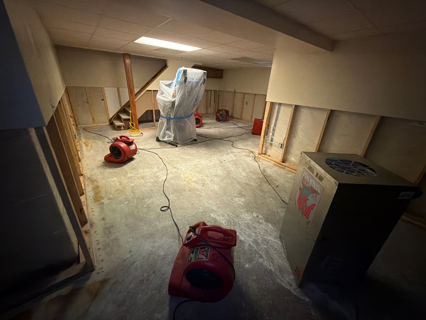 Drying equipment set in the affected room